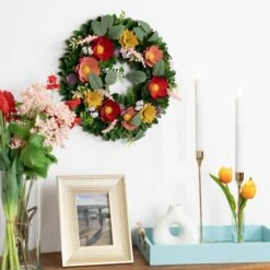 Northlight 13.75" Wooden Mixed Floral & Foliage Artificial Spring Wreath 10 Northlight 13.75" Wooden Mixed Floral & Foliage Artificial Spring Wreath -Northlight D827188S 2