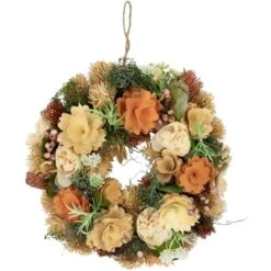 Northlight 9.75" Beige & Peach Mixed Floral Artificial Spring Wreath