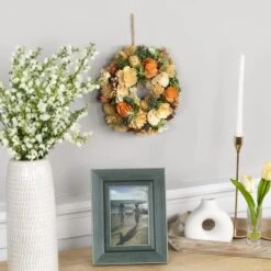 Northlight 9.75" Beige & Peach Mixed Floral Artificial Spring Wreath -Northlight D827190S 2