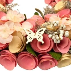 Northlight 12.5" Pink Wooden Artificial Floral & Berries Spring Wreath -Northlight D827192S 4