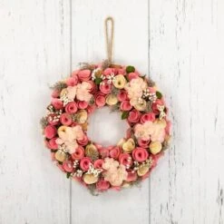Northlight 12.5" Pink Wooden Artificial Floral & Berries Spring Wreath -Northlight D827192S 5