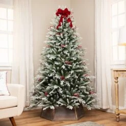 Northlight 6.5ft. Unlit Real Touch™ Flocked Grove Fir Full Artificial Christmas Tree With Red Berries & Pinecones 11 Northlight 6.5ft. Unlit Real Touch™ Flocked Grove Fir Full Artificial Christmas Tree With Red Berries & Pinecones -Northlight D859037S 1