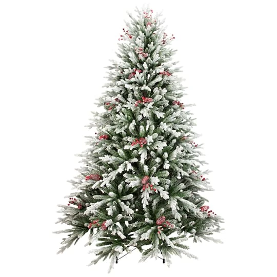 Northlight 6.5ft. Unlit Real Touch™ Flocked Grove Fir Full Artificial Christmas Tree With Red Berries & Pinecones 4 Northlight 6.5ft. Unlit Real Touch™ Flocked Grove Fir Full Artificial Christmas Tree With Red Berries & Pinecones - Image 2