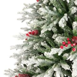 Northlight 6.5ft. Unlit Real Touch™ Flocked Grove Fir Full Artificial Christmas Tree With Red Berries & Pinecones 13 Northlight 6.5ft. Unlit Real Touch™ Flocked Grove Fir Full Artificial Christmas Tree With Red Berries & Pinecones -Northlight D859037S 4